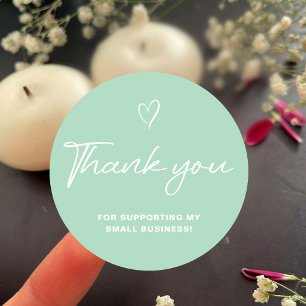 Thank You Script Green Heart Small Business Classic Round Sticker