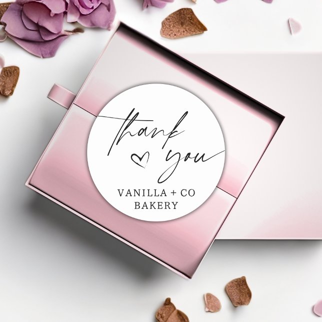 Thank You Script Heart Baked Goods Bakery Business Classic Round Sticker (Creator Uploaded)