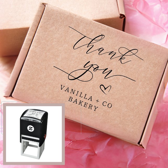 Thank You Script Heart Baked Goods Bakery Business Self-inking Stamp (Creator Uploaded)