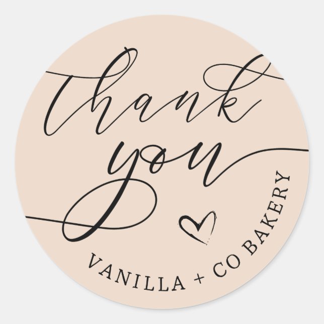 Thank You Script Heart Baked Goods Business  Class Classic Round Sticker (Front)