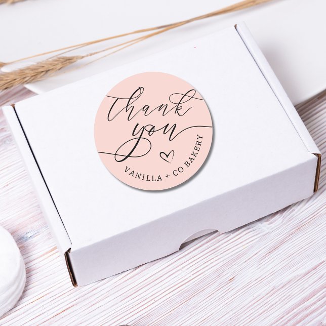 Thank You Script Heart Baked Goods Business | Pink Classic Round Sticker (Creator Uploaded)