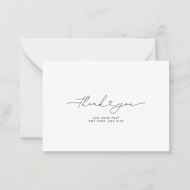 Thank You Script Heart Elegant 3,5"X2.5" Card (Front)