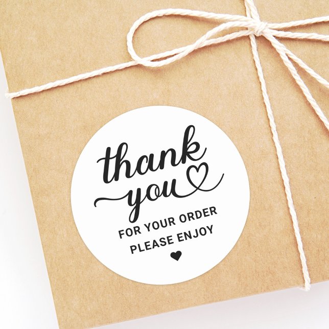 Thank You Script Heart Order White Classic Round Sticker (Creator Uploaded)