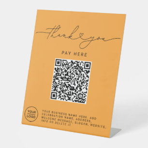 Thank You Script Heart Scan Me QR Code Logo orange Pedestal Sign
