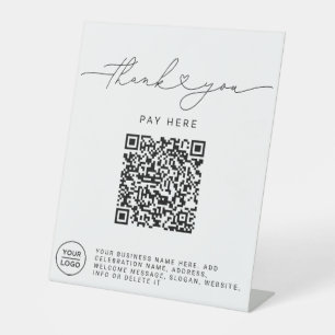 Thank You Script Heart Scan Me QR Code Logo Pedestal Sign
