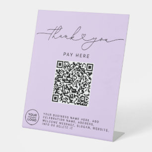 Thank You Script Heart Scan Me QR Code Logo purple Pedestal Sign