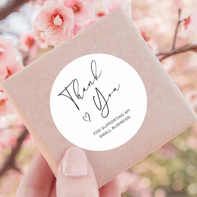 Thank You Script Heart Small Business Classic Round Sticker (Creator Uploaded)