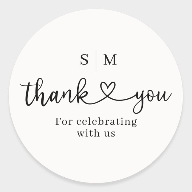 Thank You Script Heart Wedding Round Sticker (Creator Uploaded)