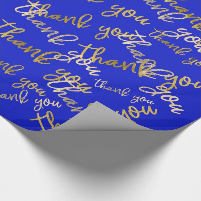 Thank You Script Mermaid Gold Favour Blue Wrapping Paper (Corner)