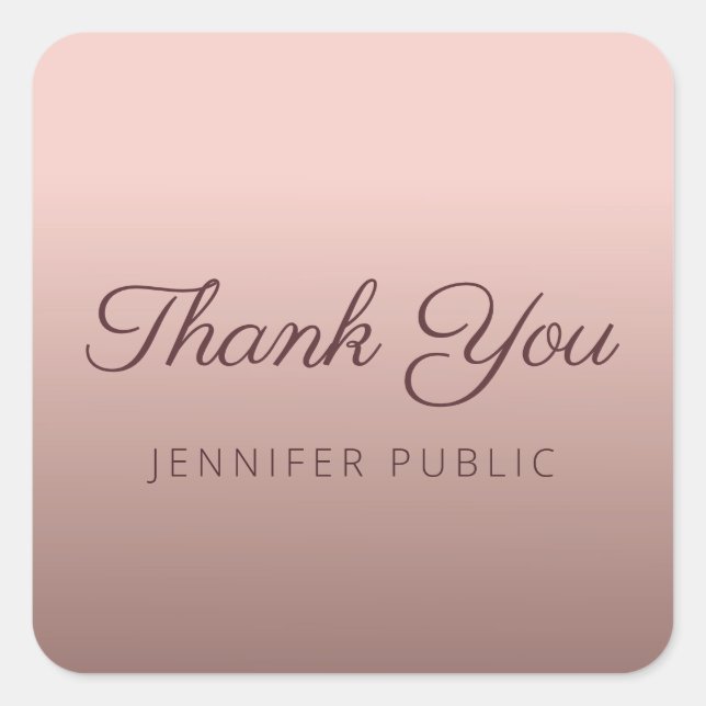 Thank You Script Monogram Template Rose Gold Colou Square Sticker (Front)