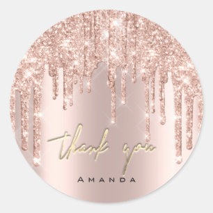 Thank You Script Name 16th Bridal Rose Blush Classic Round Sticker