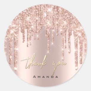 Thank You Script Name 16th Bridal Rose Glitter Classic Round Sticker