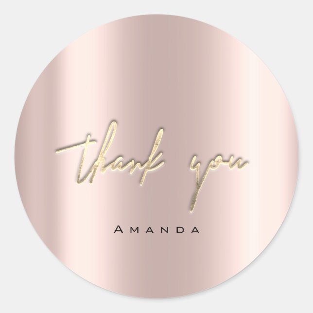 Thank You Script Name 16th Bridal Rose Gold Classic Round Sticker (Front)