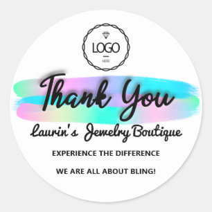 Thank You Script Name Custom Holographic Strokes Classic Round Sticker