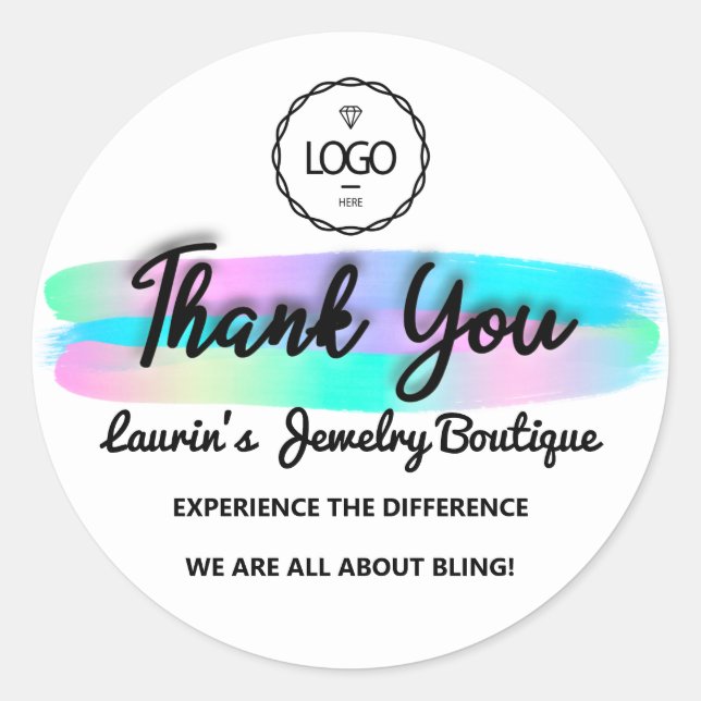 Thank You Script Name Custom Holographic Strokes  Classic Round Sticker (Front)