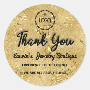 Thank You Script Name Custom Logo Glitter Gold  Classic Round Sticker