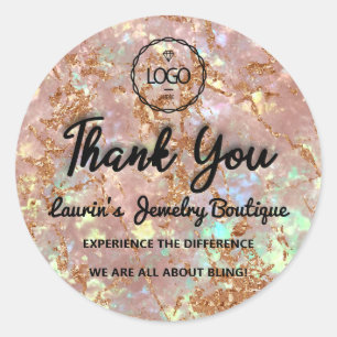 Thank You Script Name Custom Logo Glitter Rose Classic Round Sticker