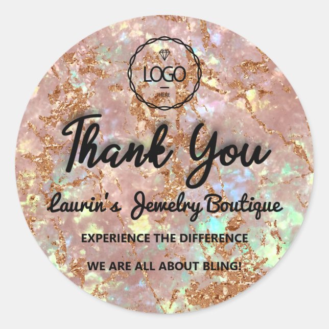 Thank You Script Name Custom Logo Glitter Rose Classic Round Sticker (Front)