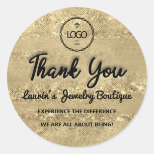 Thank You Script Name Custom Logo Gold Shop Classic Round Sticker