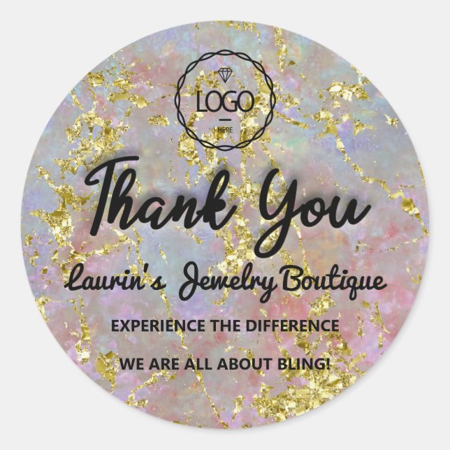 Thank You Script Name Custom Logo Rose Gold Classic Round Sticker (Front)