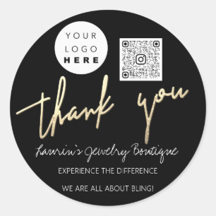 Thank You Script Name Logo Qr Code Online Black Classic Round Sticker