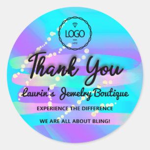 Thank You Script Name Paint Strokes Pink Blue Classic Round Sticker