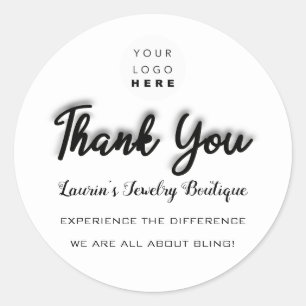 Thank You Script Name Shop Black White Simply Classic Round Sticker