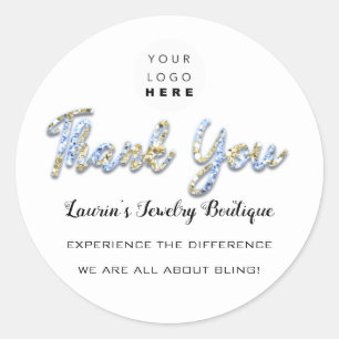 Thank You Script Name Shop Web Logo Boutique Blue Classic Round Sticker
