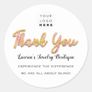 Thank You Script Name Shop Web Logo Boutique Rose Classic Round Sticker