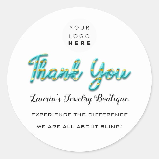 Thank You Script Name Shop Web Logo Gold  Blue Classic Round Sticker (Front)