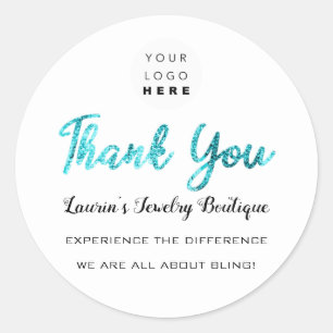 Thank You Script Name Shop White Blue  Classic Round Sticker