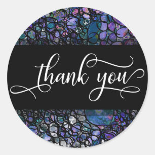 Thank You Script Over Blue & Purple Abstract Classic Round Sticker