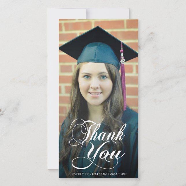 Thank You Script Overlay Graduation Photo Cards (Front)