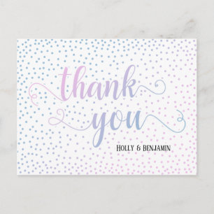 Thank You Script Pink Blue Confetti Baby Shower Postcard