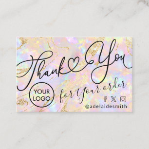 thank you script pink opal texture business card