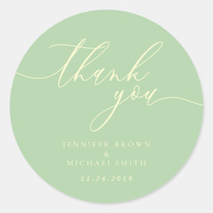 Thank you script Pistachio & Cream names date Classic Round Sticker