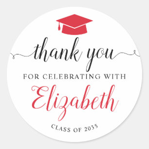 Thank You Script Red Grad Graduation Party Favour Classic Round Sticker