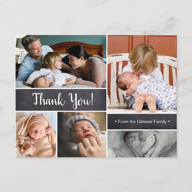 Thank You script, Second baby announcement, photos Postcard (Front)