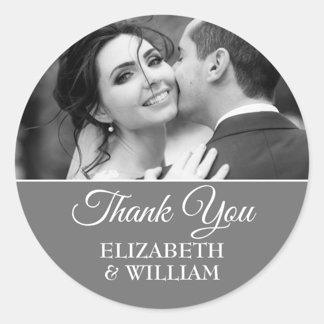 Thank You Script Silver Wedding Anniversary Photo Classic Round Sticker (Front)