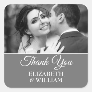 Thank You Script Silver Wedding Anniversary Photo Square Sticker