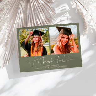 Thank You Script Stars Sage Green Grad Multi Photo Announcement