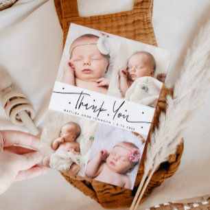 Thank You Script Stars White Photo Grid Birth Announcement