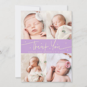 Thank You Script Stars Wisteria Photo Grid Birth Announcement
