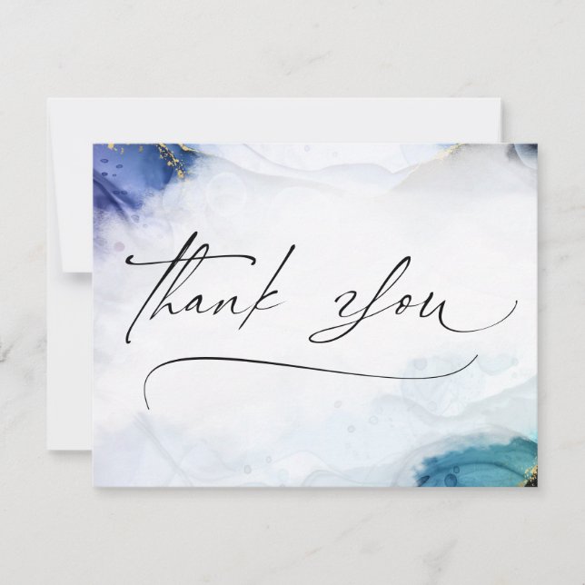 Thank You Script Watercolor Gold Elegant Card (Front)