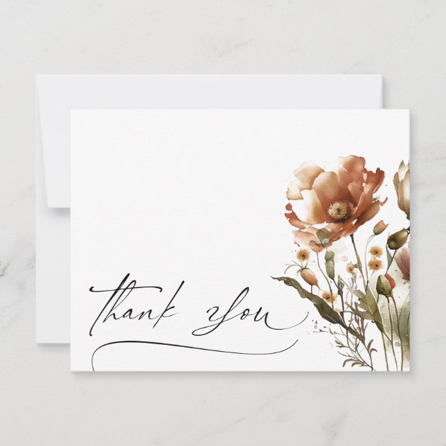 Thank You Script Watercolor Wildflowers Card (Front)