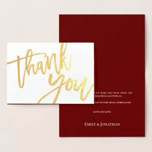 Thank You Script Wedding Burgundy Gold Foil Card