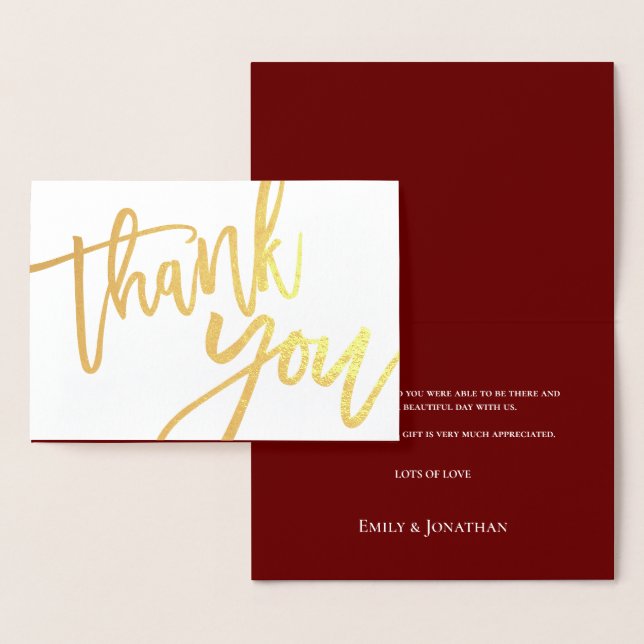 Thank You Script Wedding Burgundy Gold Foil Card (Display)