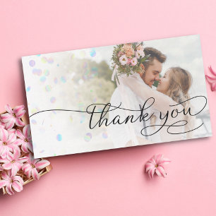 thank you script wedding faded photo note card