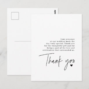 Thank You Script Wedding Heart Gratitude Message Postcard