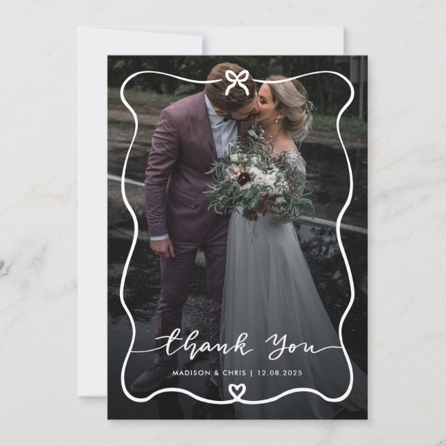Thank You Script Wedding Photo Cute Bow Heart (Front)